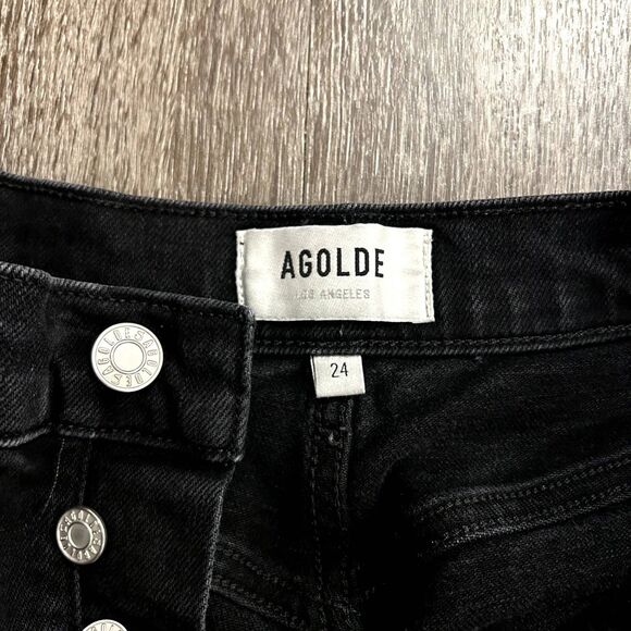 EUC‎ AGOLDE Riley High-Rise Straight Crop Denim Distressed Black Gray Jeans - Picture 9 of 11